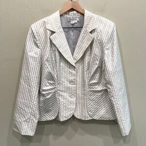 Kay Unger Women’s Striped Silk Blazer in White Grey - Plus Size: 14